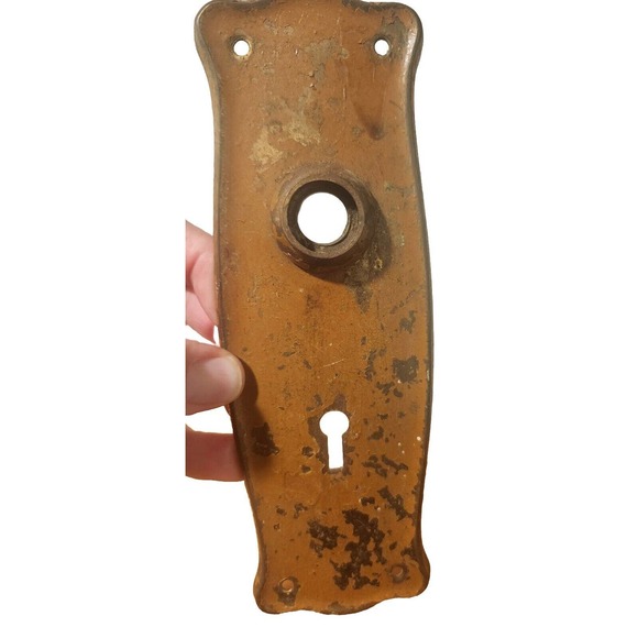 Set Of 2 Antique Victorian Brass Door Knob Backplates Keyhole Cast - Picture 3 of 7